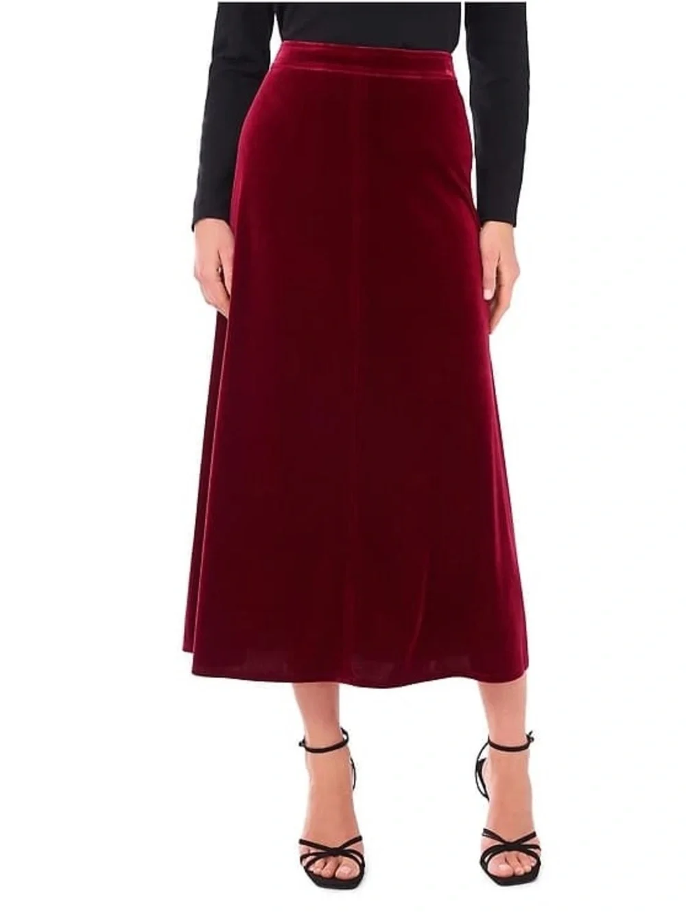 NWT Vince Camuto Velvet Maxi Skirt in Deep Red L and XL
